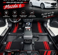 Thảm Sàn 360° Mazda 6 – Da Ép Nhiệt Đen Phối Rối Đỏ Đen